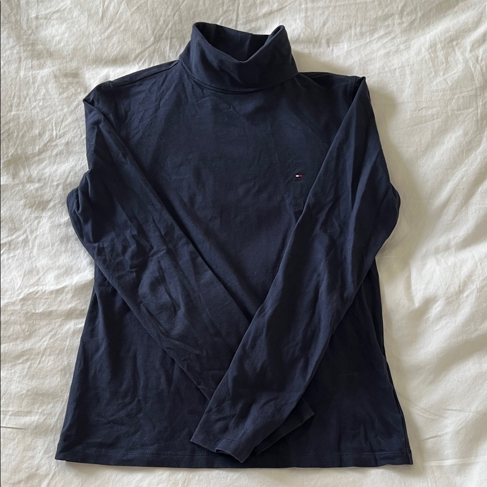 Tommy Hilfiger Navy Turtleneck Top with Signature Flag
